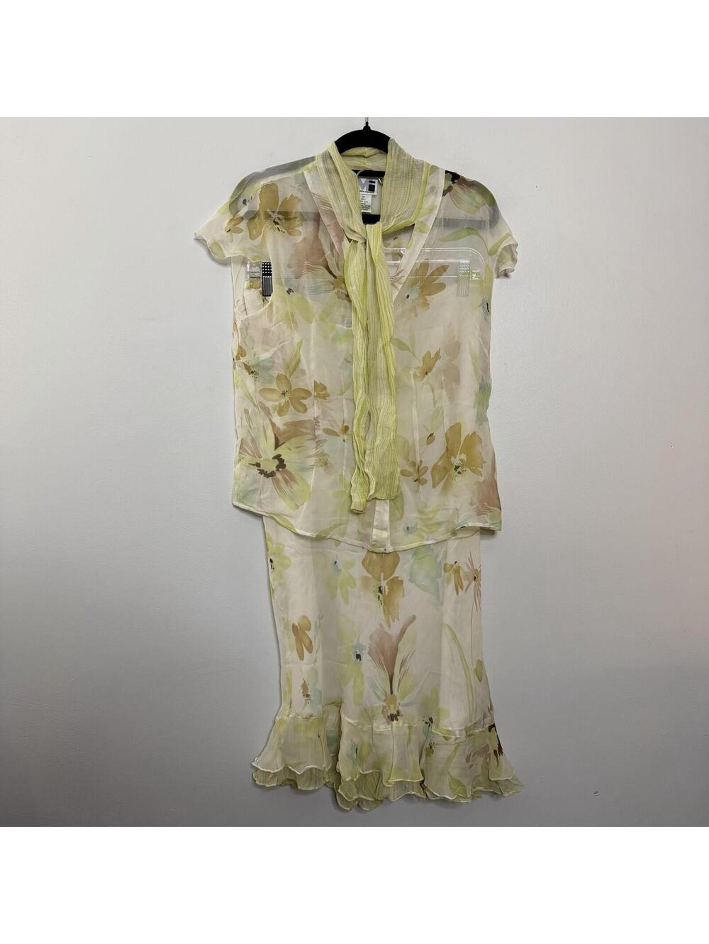 Modern Images Silk Watercolor Fairy Boho Floral 2-Piece Set Top Midi Skirt M